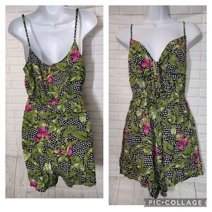 Forever 21 Floral Green Keyhole Romper